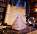 Close-up of rose pink with soft milky inner glow crystal D20 for Dungeons and Dragons
