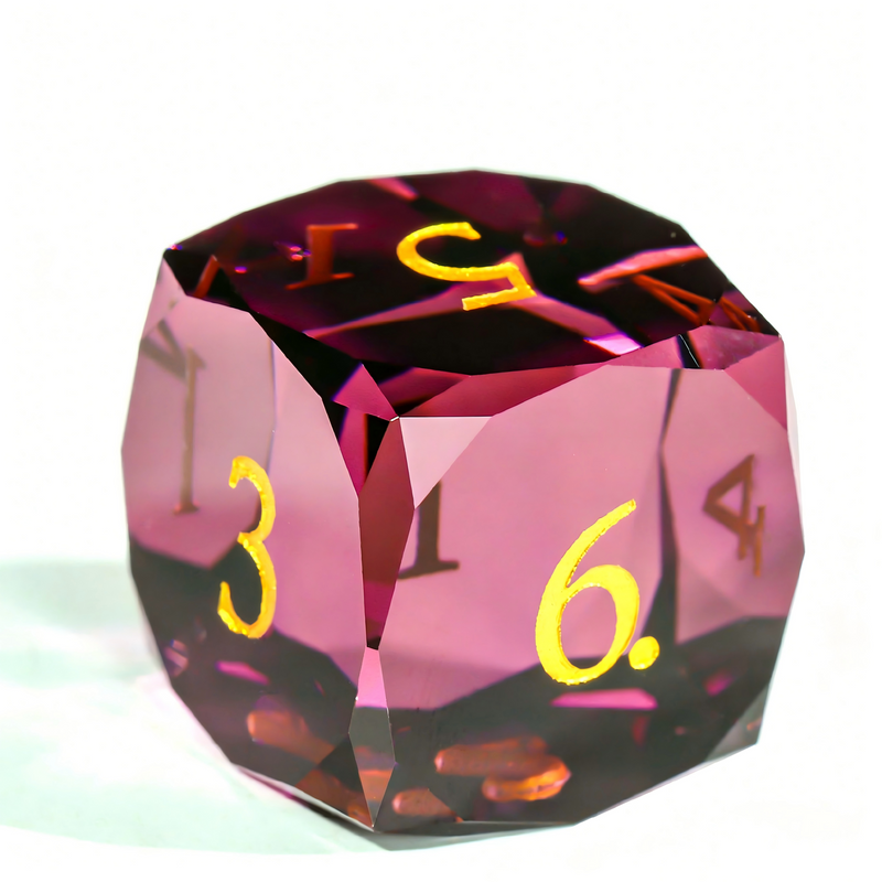 7-piece rose-tinted red premium glass crystal DND dice set for tabletop RPG
