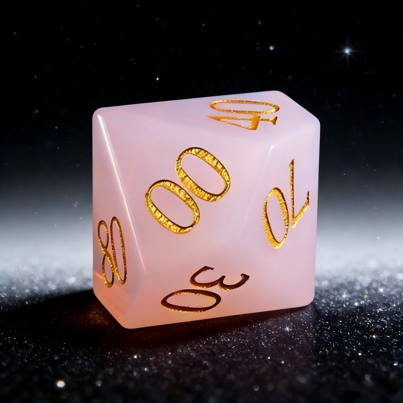 rose pink with soft milky inner glow polyhedral dice — D4 D6 D8 D10 D12 D20 for D&D 5e