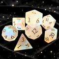 7-piece matte white with prismatic rainbow iridescence crystal DND dice set for tabletop RPG