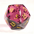 Close-up of rose-tinted red premium glass crystal D20 for Dungeons and Dragons