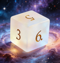 matte white with prismatic rainbow iridescence polyhedral dice — D4 D6 D8 D10 D12 D20 for D&D 5e