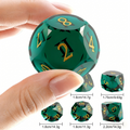K9 crystal polyhedral dice for Dungeons and Dragons — rich olive green with sharp diamond facets