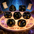 blue tiger's eye stone polyhedral dice for Dungeons and Dragons — 7-piece set