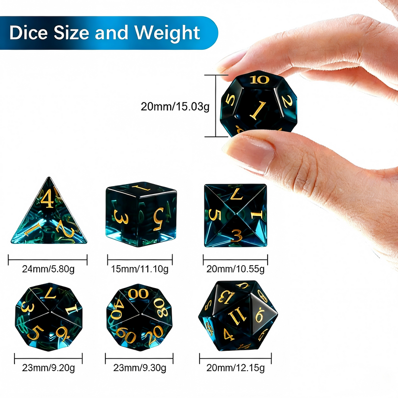 Blue Diamond Cut K9 Crystal Polyhedral Dice Set — premium K9 glass DND dice set