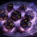 purple cat's eye stone polyhedral dice for Dungeons and Dragons — 7-piece set
