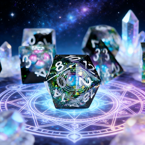 Black Translucent Glitter Planet Polyhedral Dice Set