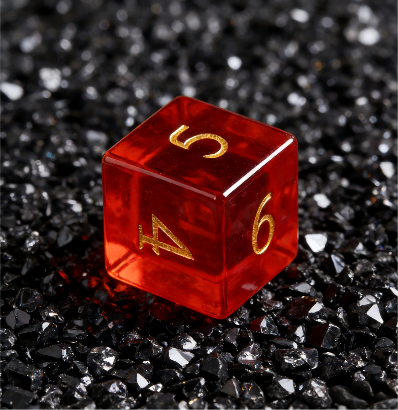 red cat's eye stone polyhedral dice for Dungeons and Dragons — 7-piece set