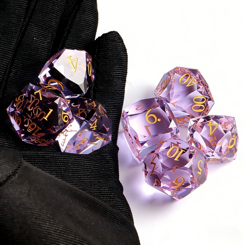 Lavender Diamond Cut K9 Crystal Dice Set — premium K9 glass DND dice set