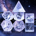 Frosted Crackle Lavender Dice Set — premium crystal dice for tabletop RPG