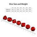 bold red with internal crystal luminescence polyhedral dice — D4 D6 D8 D10 D12 D20 for D&D 5e