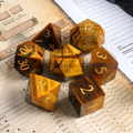 tiger's eye stone polyhedral dice for Dungeons and Dragons — 7-piece set