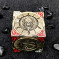 roulette-style spinning metal dice tower with storage vault — DND gaming accessory