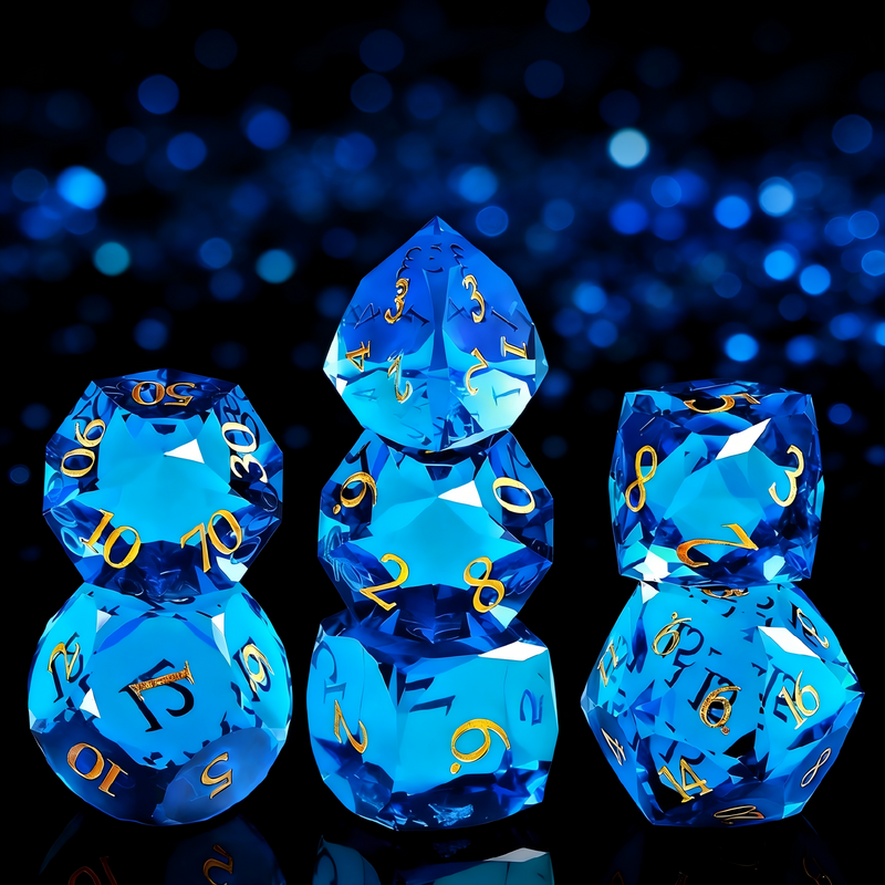 7-piece rich ocean blue with deep water translucence crystal DND dice set for tabletop RPG