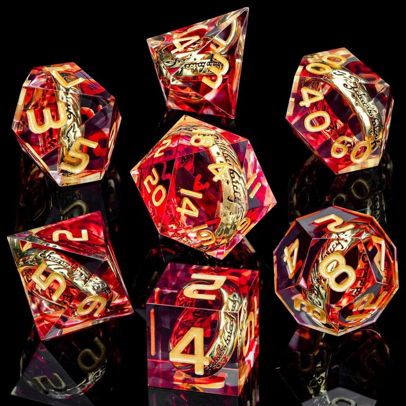 Close-up of LOTR-Style Ring Resin D20 Dice Set — tabletop RPG dice set