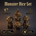Dragon Eye Golden Pupil Metal Dice Set — heavy metal DND dice set for tabletop RPG
